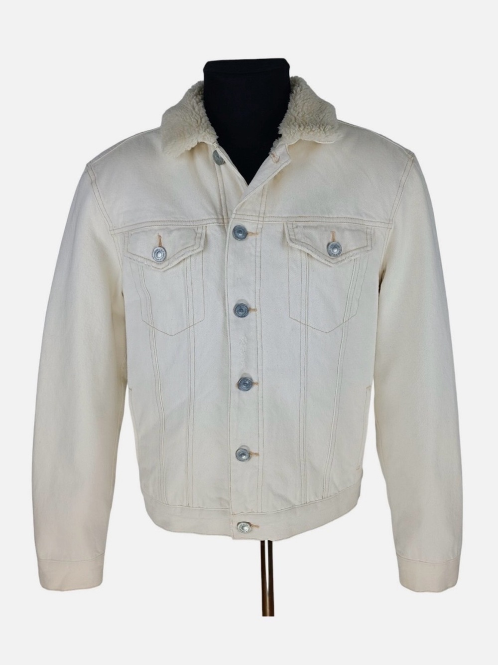 All Saints Cream Sherpa-Collar Jean Jacket